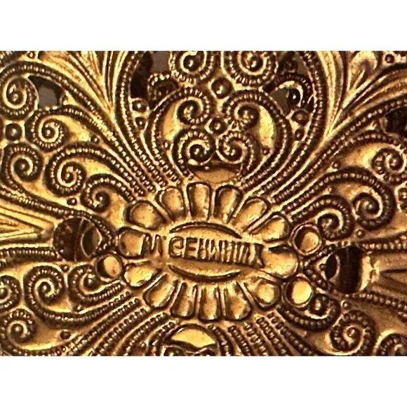 WEST GERMANY BLACK HEMATITE PEARL GOLD FILIGREE PENDANT & CLIP ON EARRINGS SET - Picture 5 of 12